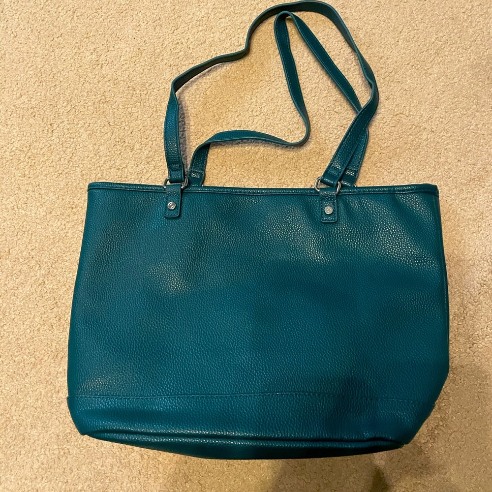 Green leather tote